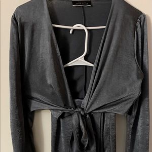 Gray crop top and wide legged pant set